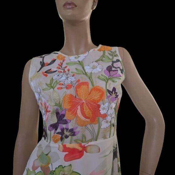 MOOERKERR Dress Floral Embroidered Body Sleeveless Back Zip Sz M - Picture 3 of 13